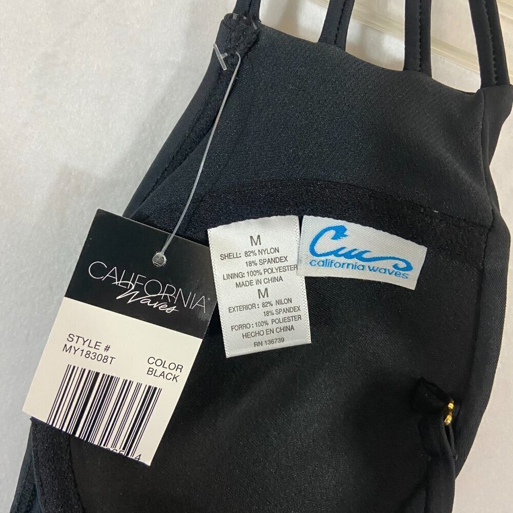 California Waves Women's Bikini Swim Top Size M Ruched Black with Ties NWT - Picture 7 of 7